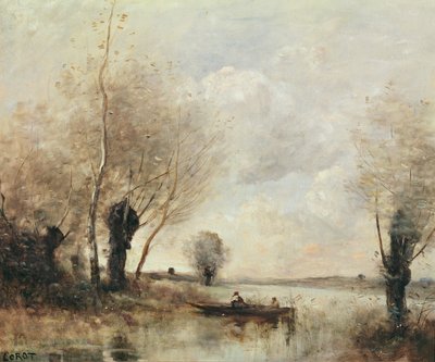 Pescadores amarrados en una orilla de Jean Baptiste Camille Corot